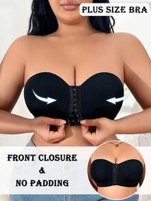 SHEIN Plus Size Wireless Front Closure Seamless Bra - Black - View 5