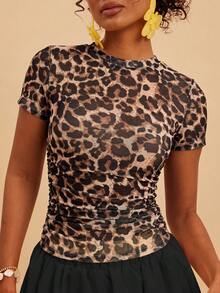 Travachic Women's Summer Fashion Leopard Print Top Club Night Beige Sexy - Multicolor - View 3