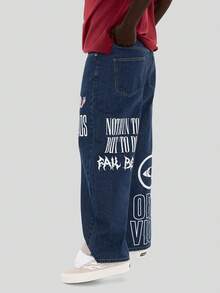 FORM&CHAOS Men's Summer Loose Fit Streetwear Graphic Print Long Pants Holiday Dark Blue - Navy Blue - View 4