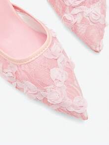 Eladyva Ladies Lace-Up Mesh Floral Closed Toe Sandals 7cm Stiletto Pointed Toe Ankle Strap High Heels, Pink Roman Style Fairy Shoes - Pink - View 8