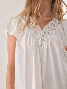 Ocili White Cotton Embroidered Hollow Floral Lace Trim Comfortable Casual Dress For Women - White - View 6