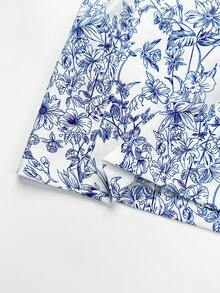 SHEIN Clasi 女士休闲无袖连体裤，系带领口，印花图案 - 藍白色 - 查看 5