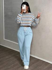 Slaydiva 女款休閒街頭風酸洗寬鬆運動兩件套-Z - 彩色 - 查看 7