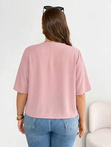 Chaqueta de punto negra de manga corta básica, versátil y cómoda para uso diario, de moda casual para mujer talla grande, abrigos de verano, blusas para salir, ropa de oficina, vacaciones - Rosa - Ver 2