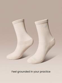 GLOWMODE 3 Pairs Make A Move Grip Scrunch Crew Socks - White+Apricot+Light Grey - View 2