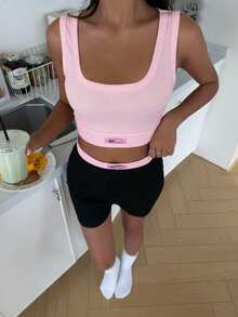 ZzzCrew Conjunto de pijama de camiseta y pantalones cortos con textura acanalada, de alta elasticidad y de colores contrastantes vibrantes para mujer - Multicolor - Ver 5