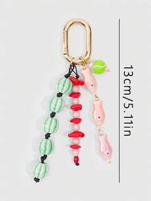 ROMWE Kawaii 1 Piece Spring Summer Dopamine Style Colorful Beaded Bag Keychain Pendant, Woven Rope Bag Charm, DIY Hanging Ornament - Pink - View 2