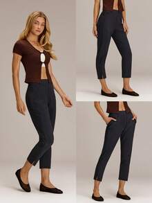 GLOWMODE 25'' VitalSwift Ultra-Light Petite Tapered Slim-Fit Slit Work Joggers Pants With Side Pockets Daily Casual   Spring Summer - Black - View 8