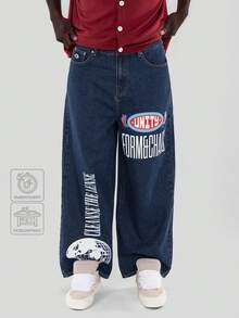 FORM&CHAOS Men's Summer Loose Fit Streetwear Graphic Print Long Pants Holiday Dark Blue - Navy Blue - View 2
