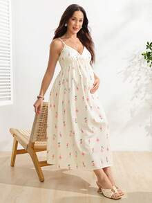 SHEIN 孕婦度假休閒細肩帶碎花洋裝 - 白色 - 查看 2
