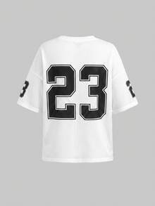 SHEIN Girlism 青少年女孩 T-Shirt 休閒簡約字母數字圖案 23T-Shirt 白色 球賽穿搭 適合夏季 適合球賽 - 白色 - 查看 2