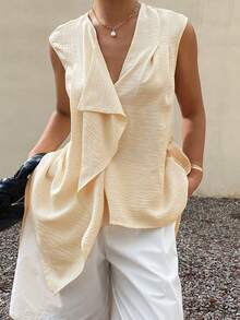 DAZY Women's Solid Color Asymmetric Hem Casual Elegant Vest Jacket Tea Party Everyday Date Beige Summer - Apricot - View 3