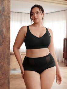 Slumbrini Ropa interior moldeadora de alta cintura para mujer de talla grande, de unicolor, control de abdomen, sin costuras, ajuste delgado, moldeamiento, transpirable - Negro - Ver 6