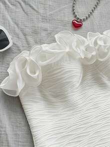 Franclia Ruffle Pleated Solid Color Sexy Bandeau Tank Top - White - View 4