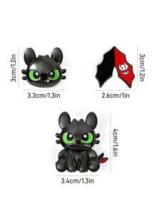 SHEIN How to Train Your Dragon 3入組時尚可愛卡通龍胸針徽章，黑色鋅合金滴油飾品配件，適合別在外套與書包上 - 彩色 - 查看 3