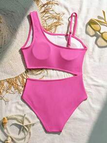 SHEIN Baju Renang Terusan Modis untuk Liburan Anak Perempuan Remaja dengan Hiasan Bintang Laut - Hot Pink - View 2