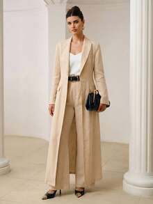 ZEYLAH 100% Linen Long Trench Coat, Elegant For Spring And Summer - Beige - View 6