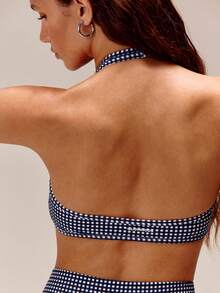 GLOWMODE FeatherFit™ Bring The Heat Bra Olahraga Halter Demi Anti-Selip Lembut dan Ringan dengan Cup yang Dapat Dilepas, Cocok untuk Yoga, Pilates, Studio, dan Aktivitas Sehari-hari dengan Dampak Rendah - Blue and White - View 4