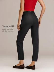 GLOWMODE Wrinkle-Resistant Stretchy Easy Pull-On High-Rise Waist Tapered Work Pants With Side Pockets Daily Casual Office  Spring Summer - Black - View 3