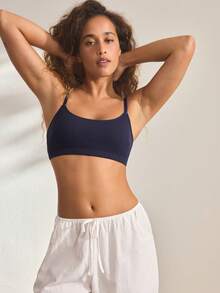Ocili Women's Comfortable Cotton Rib Knit Bra - Navy Blue - View 4
