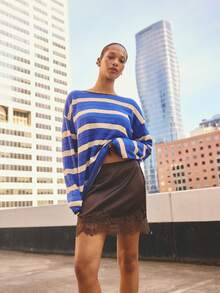 Aralina Women's Stretch Stripe Knitted Lightweight Boxy Long Length Longsleeve Sleeve Pullover Sweater Top - Multicolor - View 7