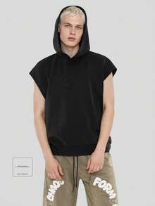 FORM&CHAOS Men's Summer Loose Fit Hooded Sleeveless Air Layer Tank Top Gym Black Street Wear - Dark Grey - View 1