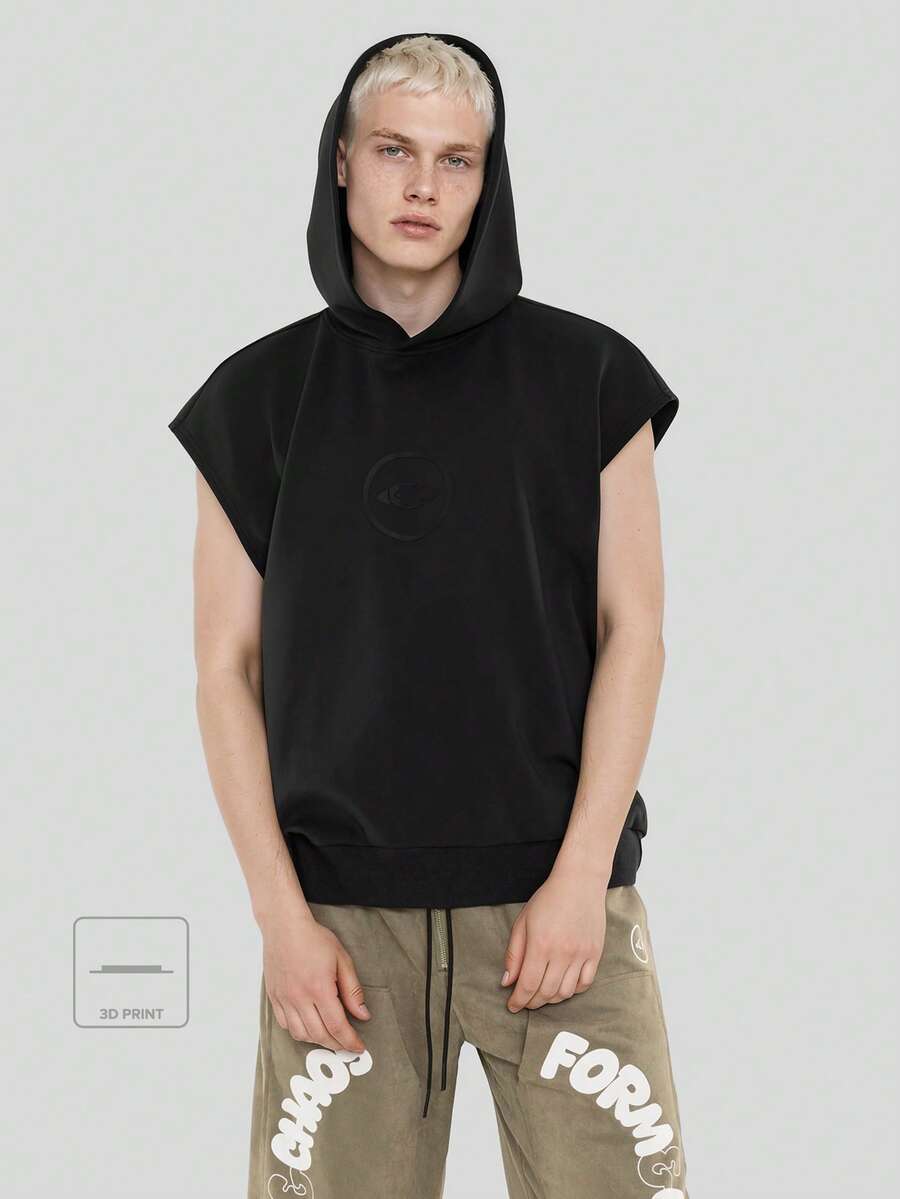 FORM&CHAOS Men's Summer Loose Fit Hooded Sleeveless Air Layer Tank Top Gym Black Street Wear - Dark Grey - View 1