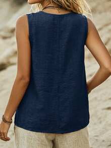 EMERY ROSE Women's Woven Casual Resort Summer Top - Navy Blue - View 2