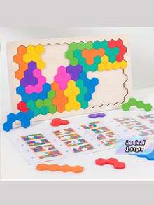 Montessori Early Education Wooden Rainbow Puzzle, Honeycomb Puzzle Mathematical Mental Arithmetic Board Game Logical Thinking Puzzle, Children's Board Toy Hand-Eye Coordination Training Toy - Multicolor - View 3