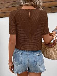 SHEIN Frenchy Camiseta casual de verano de unicolor con textura y patchwork - Marrón - Ver 2