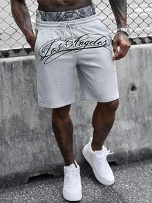 SLATEMANN Men's Double Waistband Casual Denim Drawstring Pocket Embroidered Shorts - Grey - View 7