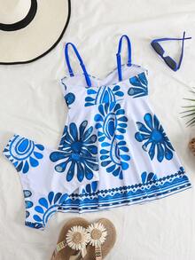 Swim Lushoire 2pcs/Set Women's Swimwear Long Dress, Custom Summer Vacation Bohemian Style Swim Dress - Multicolor - View 3
