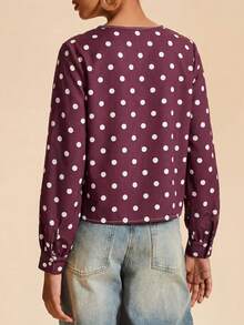 Travachic Women's Polka Dot Print Long Sleeve Versatile Casual Jacket - Coffee Brown - View 2