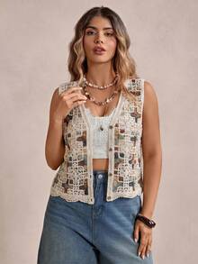 Freevana Top de punto bordado a máquina multicolor talla grande - Multicolor - Ver 7
