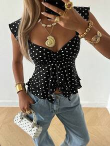 SHEIN EZwear 女款黑白波點休閒背心上衣 夏季適用 - 黑色 - 查看 8