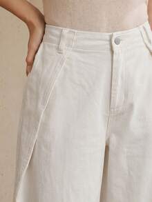 Anewsta Essential Spring New Khaki Washed Wide Leg Pants, Fashionable Minimalist Commuter Loose Slimming Curved Leg Jeans For Women - White - View 1