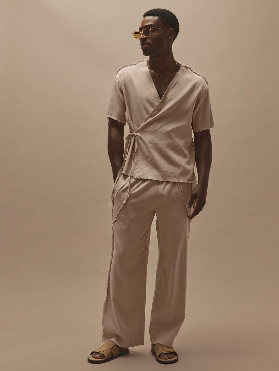 Lightweight Raw Edge Hem Elasticated Drawstring Waistband Straight Leg Trouser Pants Spring Summer Essentials Holiday