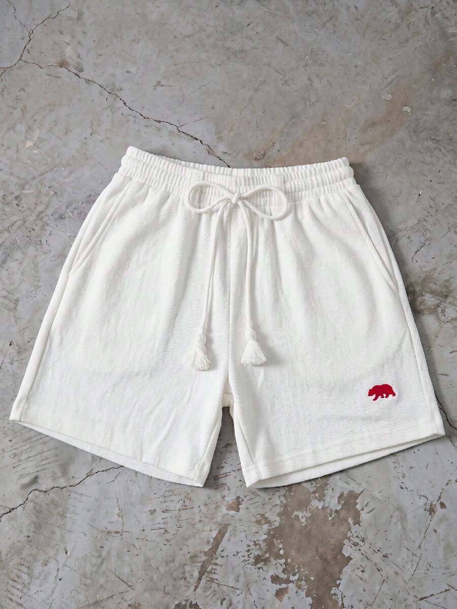 ESTAVOR Men's Embroidered Textured Shorts, Spring/Summer - White - View 1