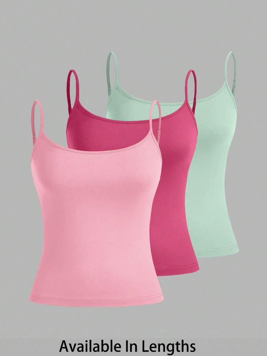 SHEIN PETITE CURVE 大尺碼女款 3件組緊身休閒細肩帶背心上衣 - 彩色 - 查看 1
