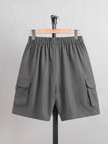 SHEIN Teen Boy Solid Color Elastic Waist Summer Casual Wide Leg Cargo Shorts - Grey - View 6