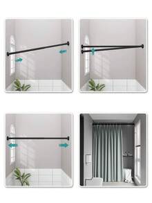 1 Stück einstellbare Edelstahl Kleiderstange, ausziehbare Handtuchstange für das Badezimmer, Kleiderbügel, Gardinenstange, Kleiderschrank Aufhängestange, ausziehbare Duschvorhangstange, Balkonstange - ohne Bohren, geeignet für Vorhänge, Türen und Schlafzimmer Kleidung - Verschiedenfarbig - Übersicht 8