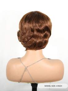 Wig Potongan Pixie Rambut Manusia Pendek Wig Pixie dengan Poni untuk Wanita Wig Pendek Alami Tanpa Lem Wig Pixie Lurus Berlapis Tanpa Renda Depan - Cokelat Wig Murah dari Telinga ke Telinga Ramah untuk Pemula - S4 - View 5