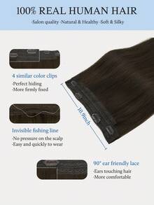 Extensiones de cabello con halo de cabello humano 100% real, extensiones de cabello sin costuras con cable, 12-16 pulgadas, color marrón claro, suave al tacto, con clips, extensiones de cabello Remy - S2A - Ver 4