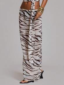 MUSERA Printed Low Rise Mesh Maxi Skirt Summer Holiday Vacation Beach Club Sexy Casual Festival Ibiza Elegant Obsidian - Multicolor - View 3