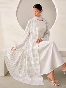 Graceveil Women Summer Elegant Eritrean Polka Dot Open Abaya Kimono Robe, Minimal Soft Style For Daily Walks, Friends Meetups Street Shopping - White - View 5