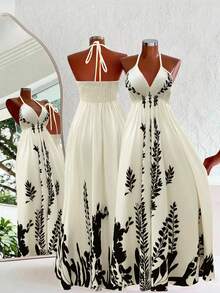 Flirla Bohemian Style Printed Beach Cami Dress - Black and White - View 2