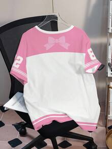 SHEIN X Care Bears 大尺碼女款數位熊圖案對比色圓領短袖T恤 - 白色 - 查看 2