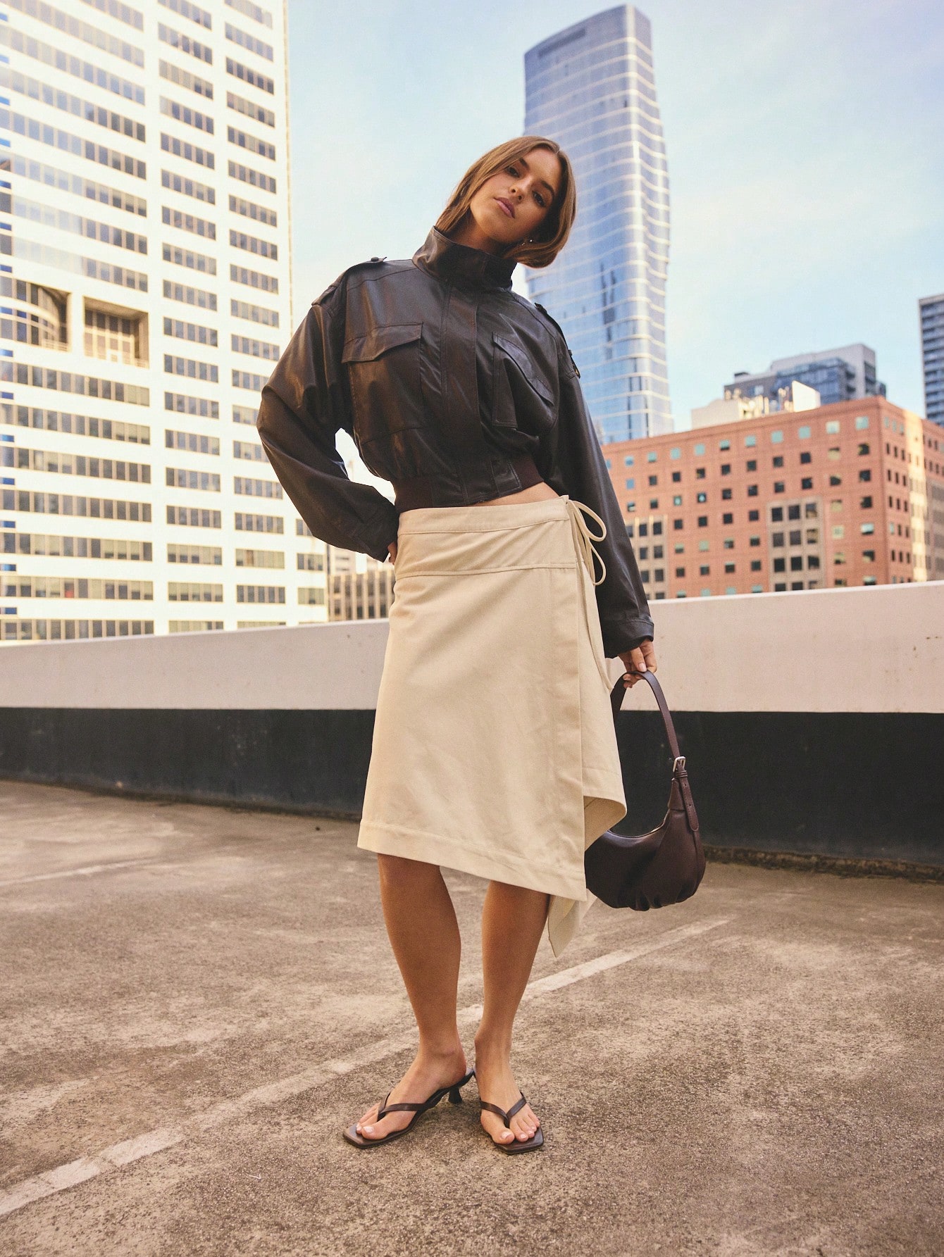 Asymmetrical wrap midi skirt
