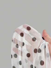 SHEIN MOD 女款白色黑波點迷你洋裝 透視網紗長袖深V領 派對海灘度假罩衫 泳裝 夏季熱帶風 - 黑與白 - 查看 7