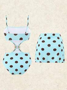 Swim Oasis Women's 2 Pieces Swimsuit Set With Polka Dot Print, Cutout Sunflower Skirt, Summer Holiday Beach Outfit - Multicolor - View 2